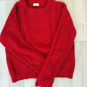 J. Crew Vibrant Red Cable Knit Sweater